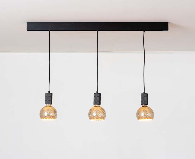 Railverlichting design Béa zwart set 1,2m 3 pendels Smokey Grey E27 3x6W