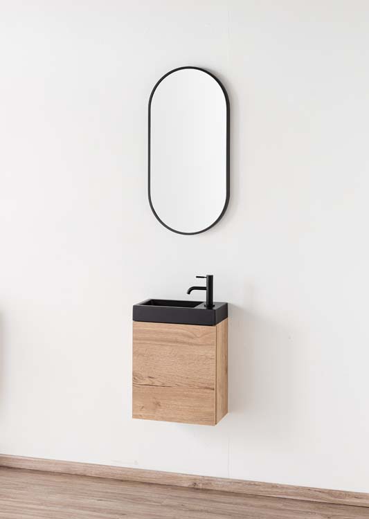 Meuble Domino apect de chêne 400 mm lavabo noir mat