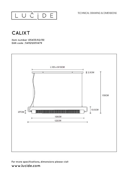 Lucide CALIXT - Hanglamp - 2xE27 - Zwart