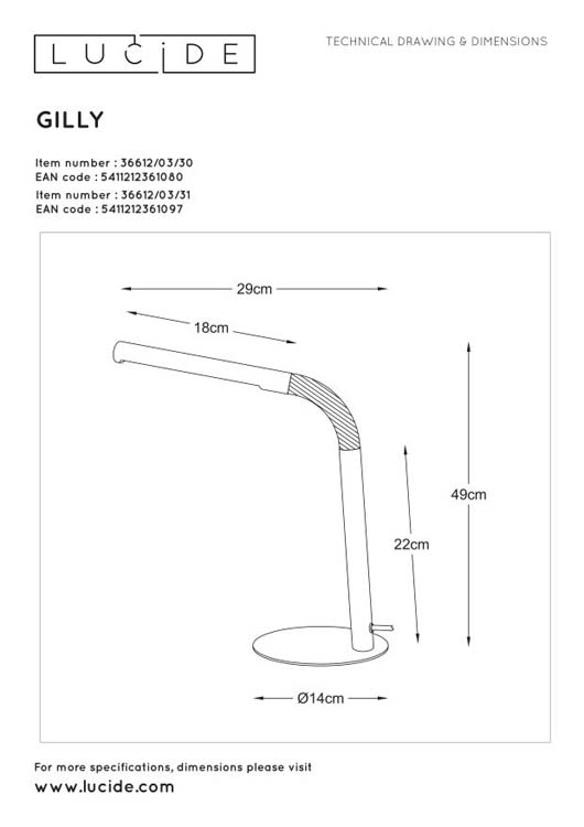 Lucide GILLY - Lampe de bureau - LED - 1x3W 2700K - Blanc