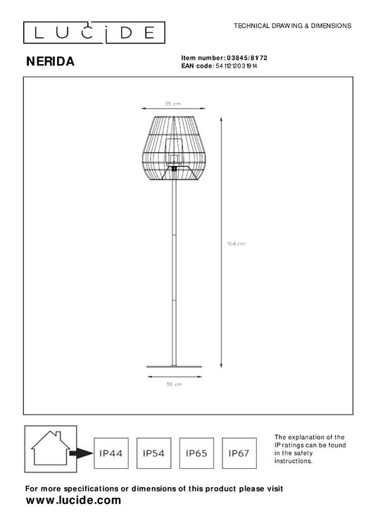 NERIDA - Lampadaire Extérieur - Ø 35 cm - 1xE27 - IP44 - Naturel