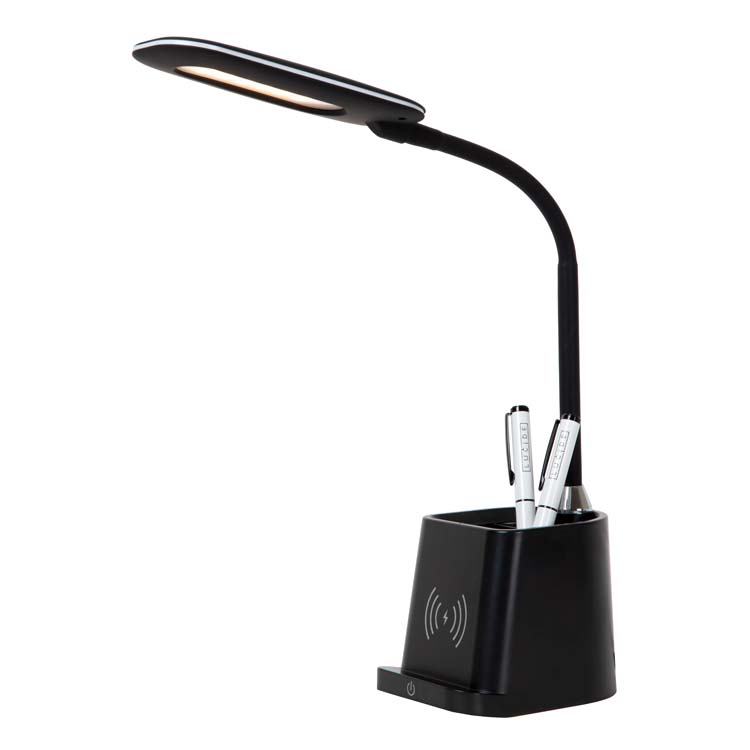 Lucide PENNY - Lampe de bureau - LED Dim. - 1x4,7W 3000K - Avec chargeur sans fil - Noir