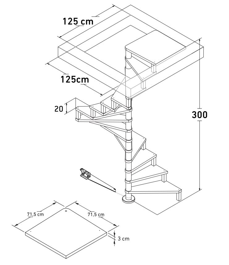 Escalier en colimaçon hêtre Arnstadt 120cm