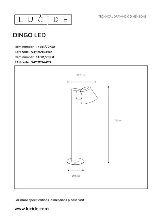 Lucide DINGO-LED - Sokkellamp - GU10 - 1x5W 3000K - IP44 - Wit