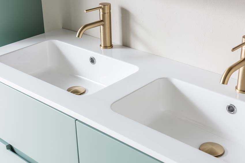 Meuble de salle de bain Truman gris-vert 1200 mm lavabo double brillant gauche