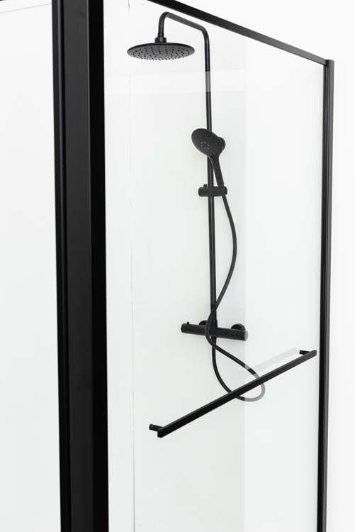 Paroi de douche fixe Urian 137-139x200cm avec porte-serviettes noir