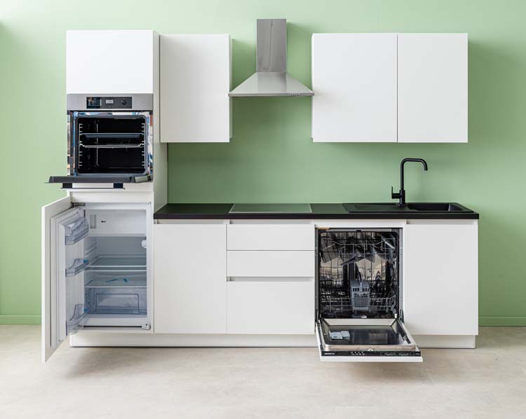 Keuken Plenti 280cm - oven boven - lades - met toestellen - wit