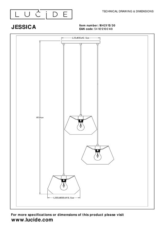 Lucide JESSICA - Suspension - Ø 35,5 cm - 3xE27 - Noir