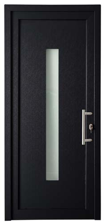 Buitendeur met verticale ruit PVC antraciet R mat glas 980x2180mm