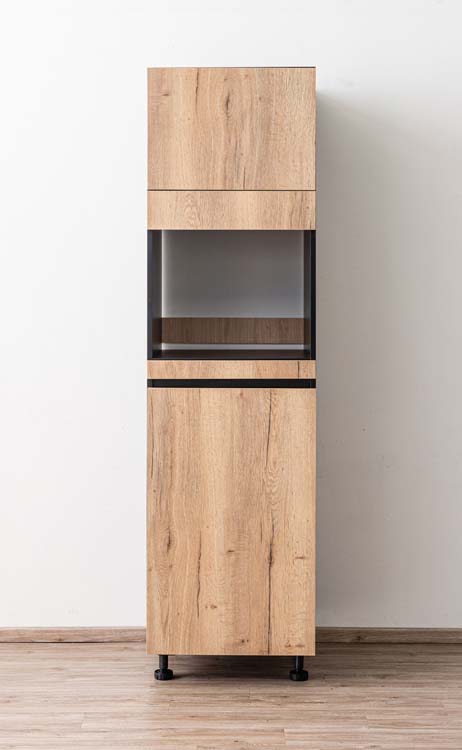 Keukenkast Plenti kolomkast oven en koelkast zwart - houtlook