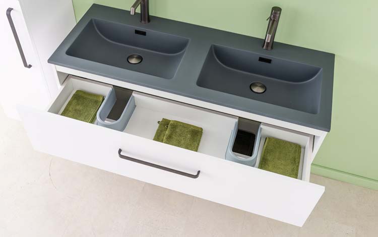 Meuble de salle de bain Bison laqué blanc mat 1200 mm lavabo noir