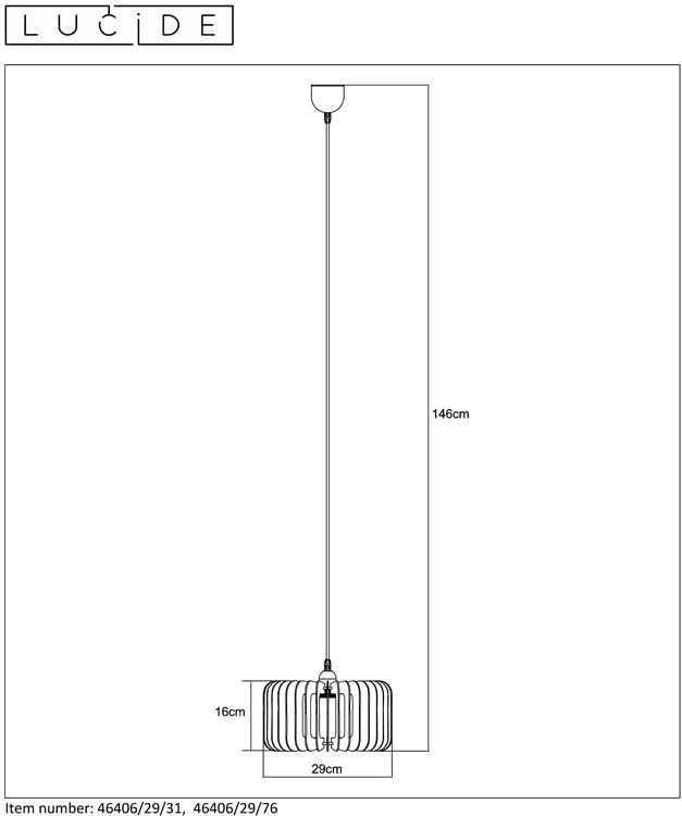 Lucide ETTA - Hanglamp - Ø 29 cm - E27 - Licht hout