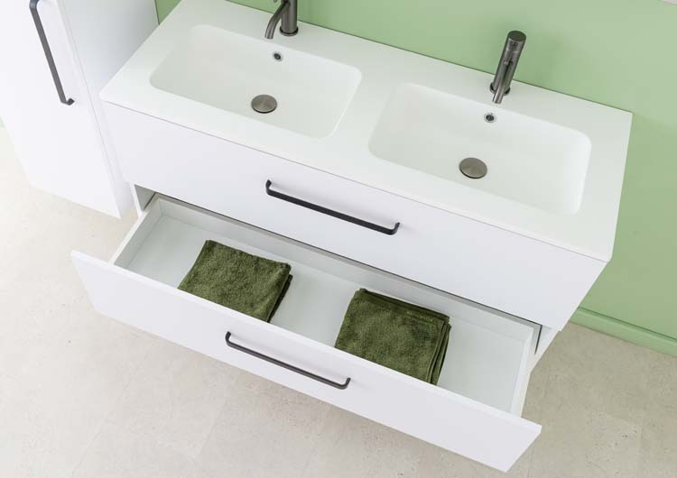 Meuble de salle de bain Bison laqué blanc mat 1200 mm lavabo mat