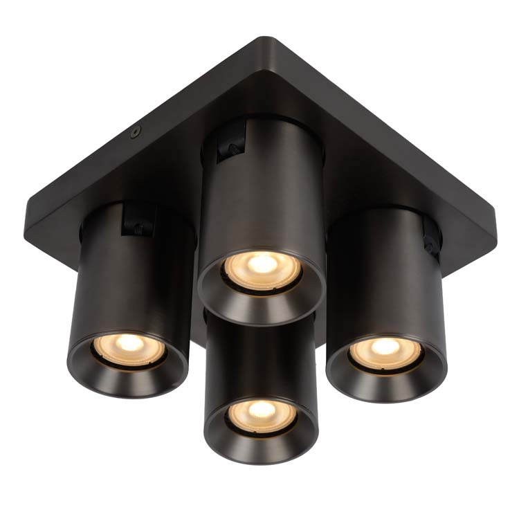 Lucide NIGEL - Spot plafond - LED Dim to warm - GU10 - 4x5W 2200K/3000K - Acier Noir