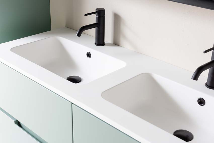 Meuble de salle de bain Truman gris-vert 1200 mm lavabo double blanc mat