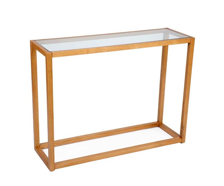 Console table chêne bois/verre 100x32x75 cm