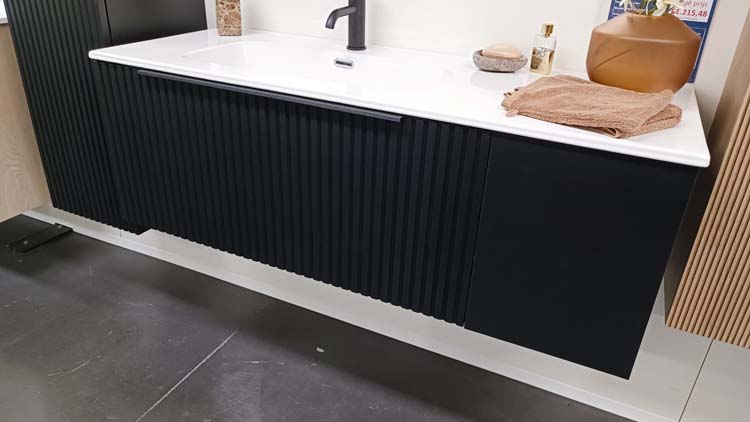 Meuble de salle de bain Sunday noir mat 1 tiroir 1 porte 1200 mm lavabo blanc