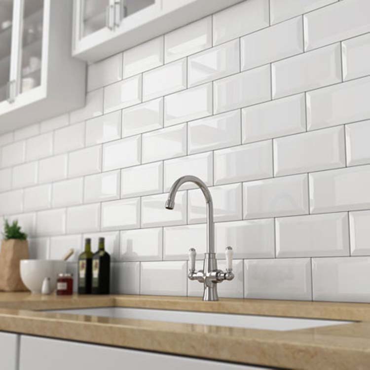 Carrelage de mur Metro blanc brillant 10x20cm