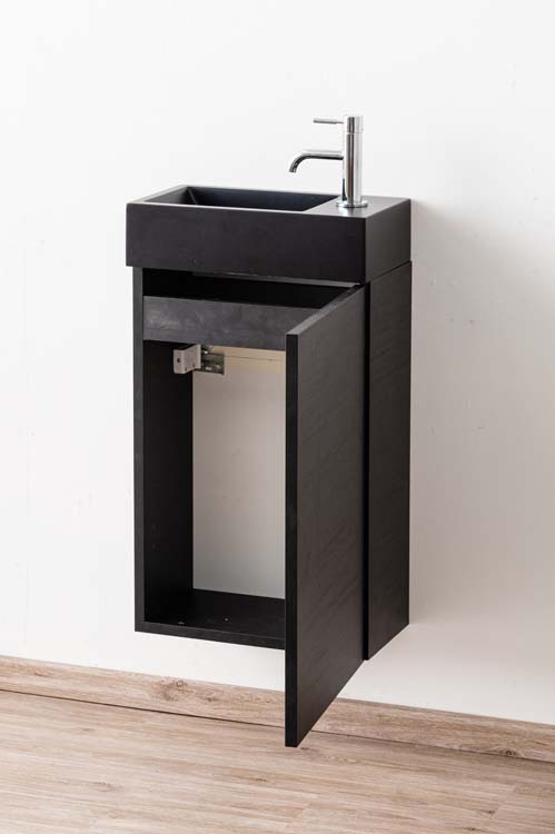 Toiletmeubel Plato zwart houtnerf 40 x 19,8 x 60 cm wastafel zwart