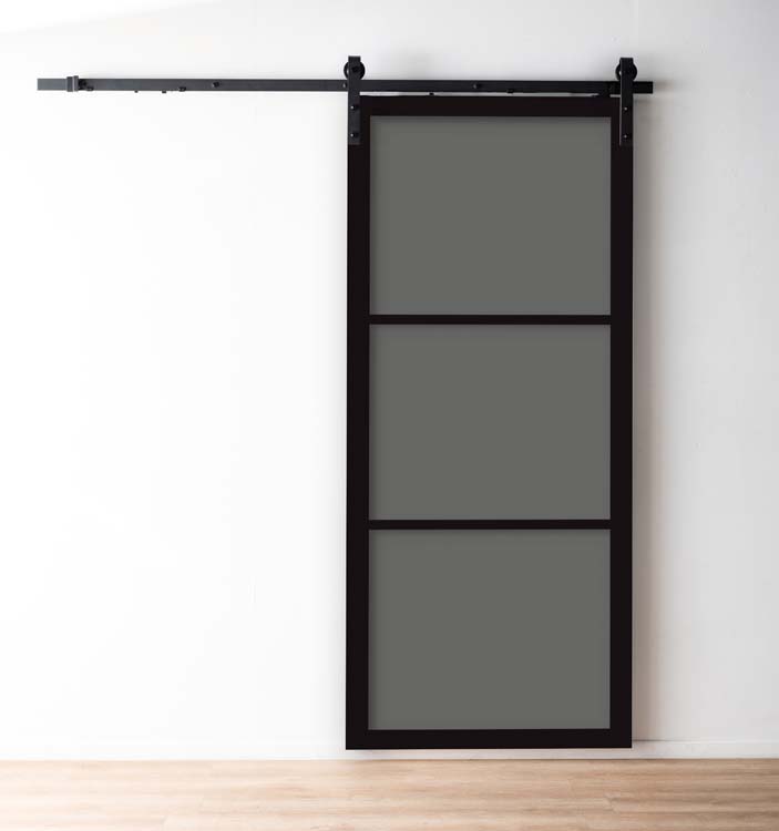 Porte coulissante steellook black fumé+rail robust noir 93x211.5cm