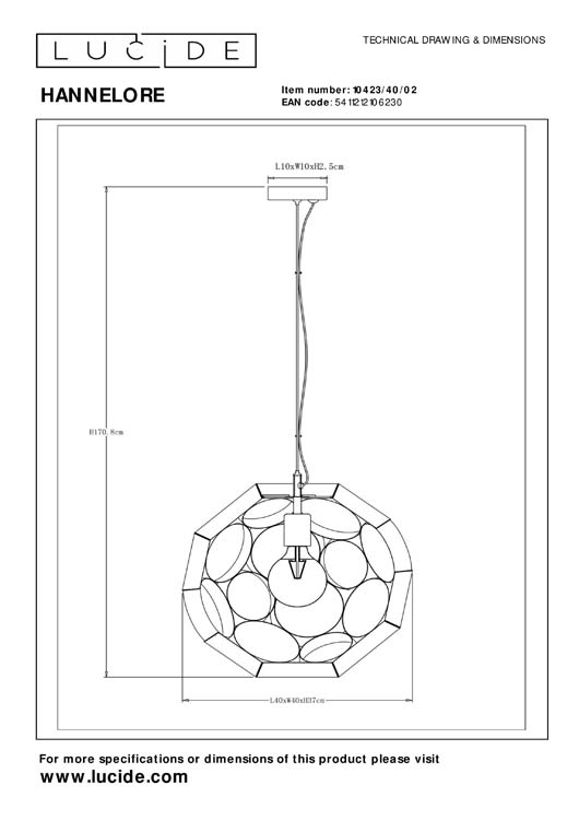 Lucide HANNELORE - Hanglamp - Ø 40 cm - 1xE27 - Mat Goud / Messing