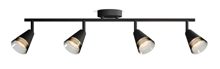 Spot plafond/mur - verre - dimmable - GU10 - 4x5W - lampe excl - noir