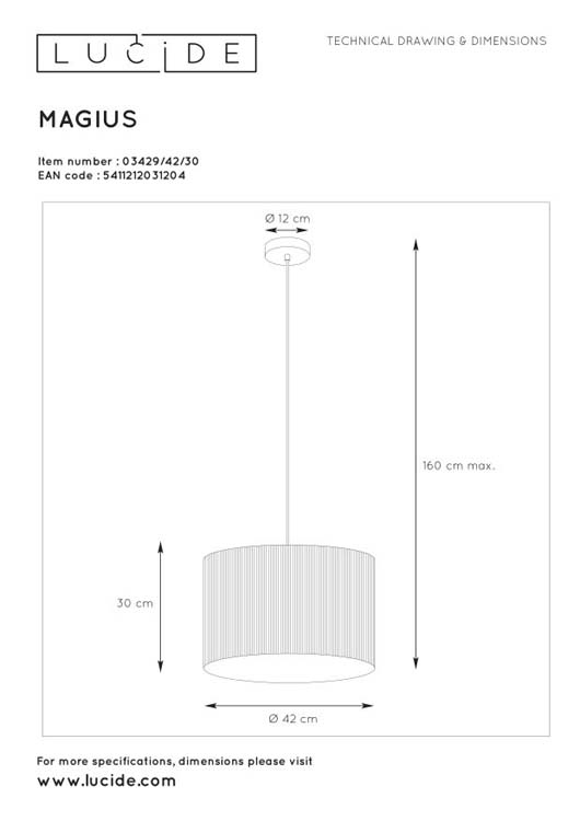 Lucide MAGIUS - Hanglamp - Ø 42 cm - 1xE27 - Licht hout
