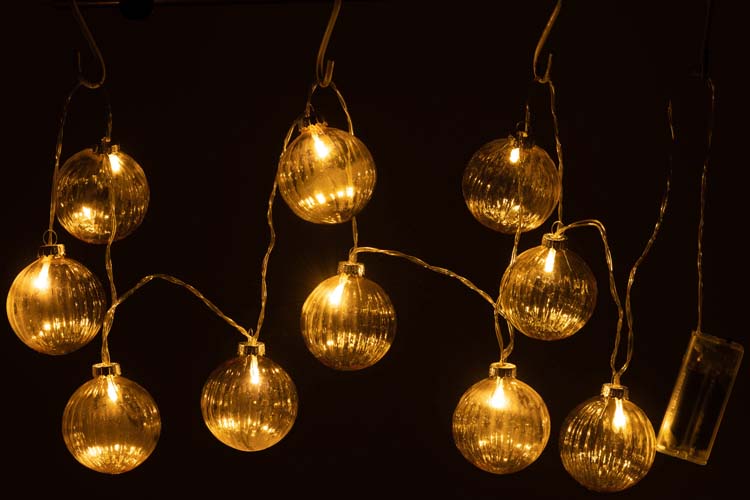 Slinger geribbeld geel glas met verlichting - 10 ballen