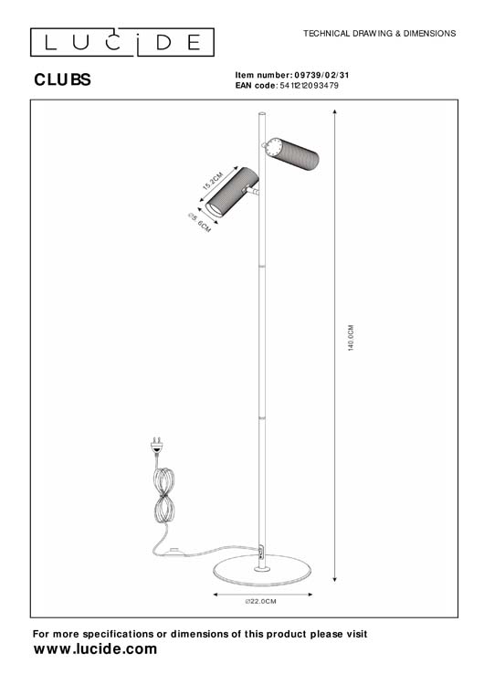 Lucide CLUBS - Vloerlamp - 2xGU10 - Wit