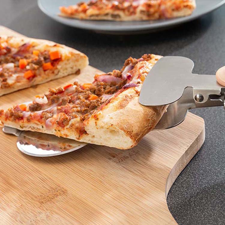 Couteau à pizza et spatule en métal et bois