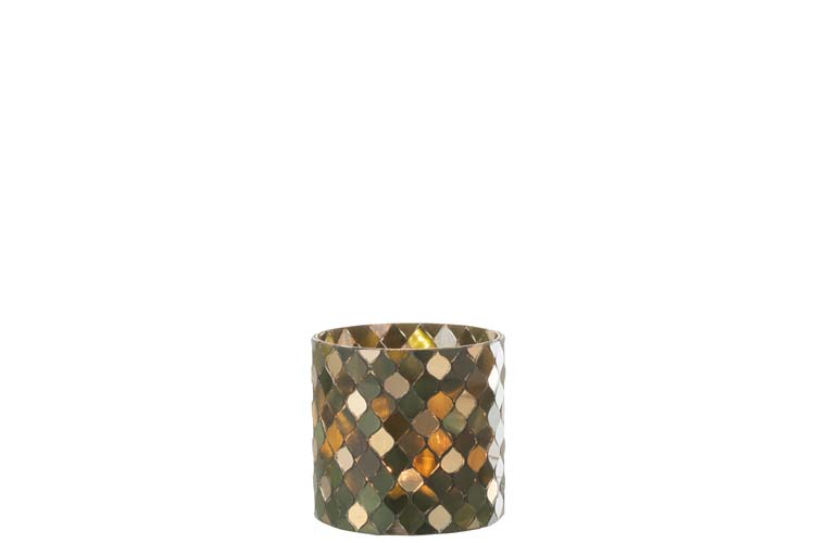 Porte-bougie mosaïque cylindrique vert medium 10 x 10 cm