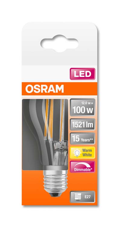Lampe LED retro classic 100 E27 12W blanc chaud filament dimmable