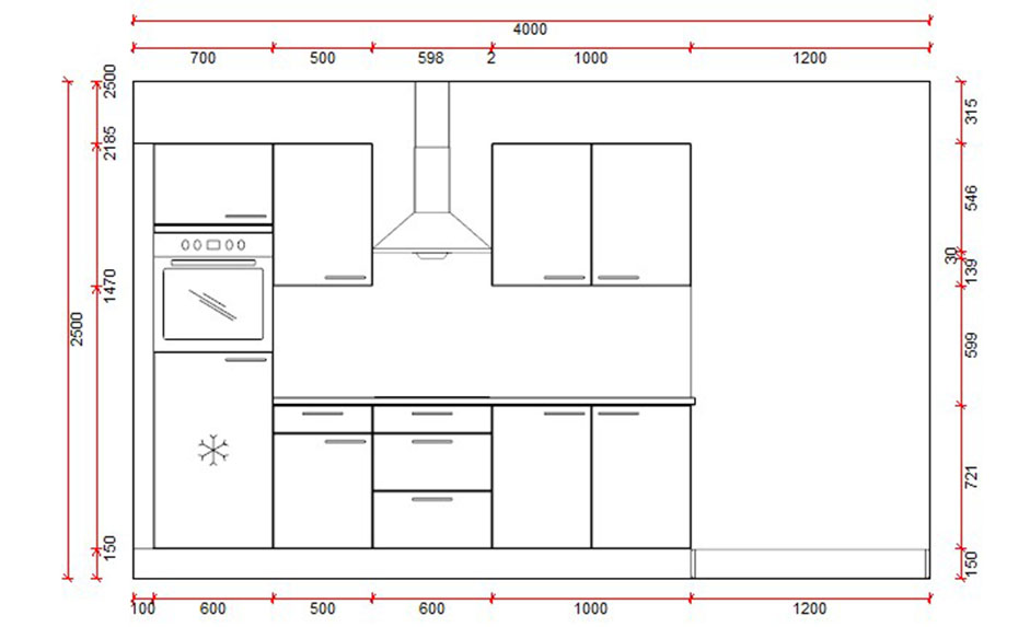 Blokkeuken 3B Premium 2700 mm