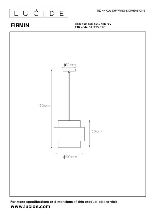 Suspension - Ø 30 cm - 1xE27 - Or Mat / Laiton