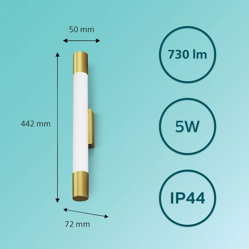 Spiegelverlichting - 5W - IP44 - incl lamp - goud