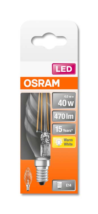 LED lamp retrofit kaars ribbel 40 E14 4W 470lm warm wit filament