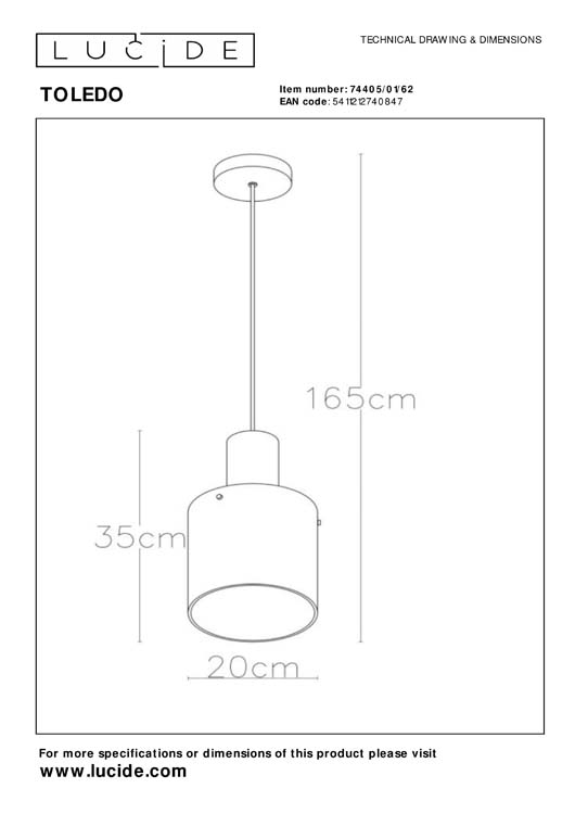 Hanglamp - Ø 20 cm - 1xE27 - Amber