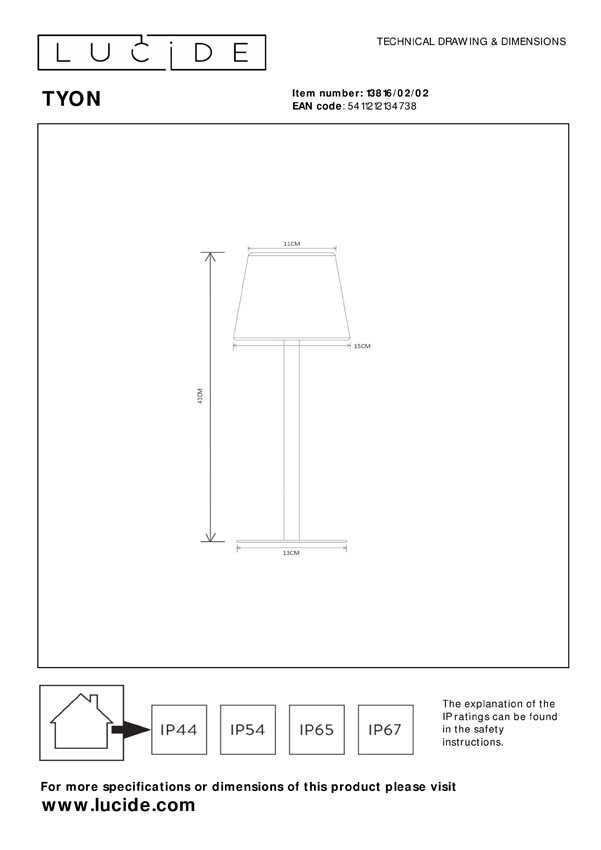 Lucide TYON - Lampe de table Intérieur/Extérieur Rechargeable - Batterie/Piles - Ø 15 cm - LED Dim. - IP65 - Or Mat / Laiton