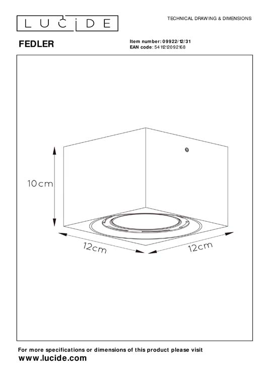 Spot plafond carré - LED Dim to warm - GU10 - 1x12W - Blanc