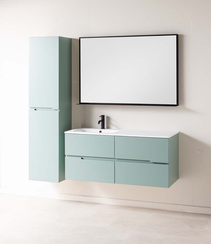 Meuble de salle de bain Truman gris-vert 1200 mm lavabo blanc mat gauche