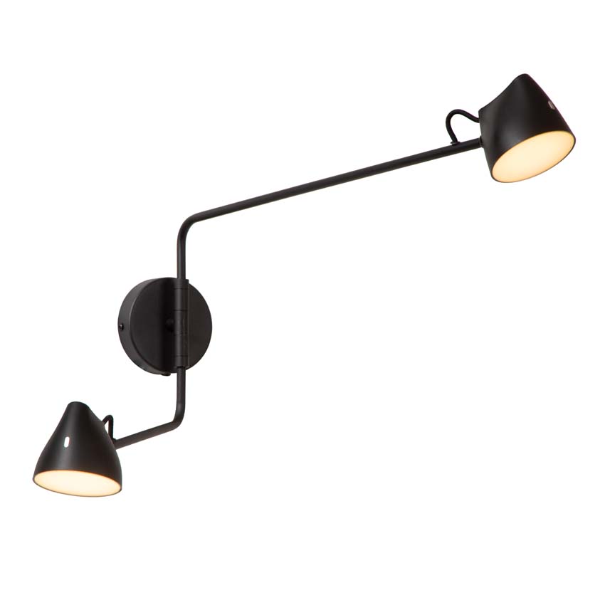 Lucide MILNE - Wandlamp - LED Dimb. - 2x8W 2700K - Zwart