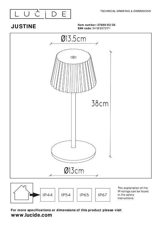 Lucide JUSTINE - Lampe de table Extérieur - LED Dim. - 1x2W 2700K - IP54 - 3 StepDim - Noir