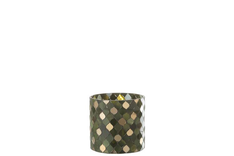 Porte-bougie mosaïque cylindrique vert medium 10 x 10 cm