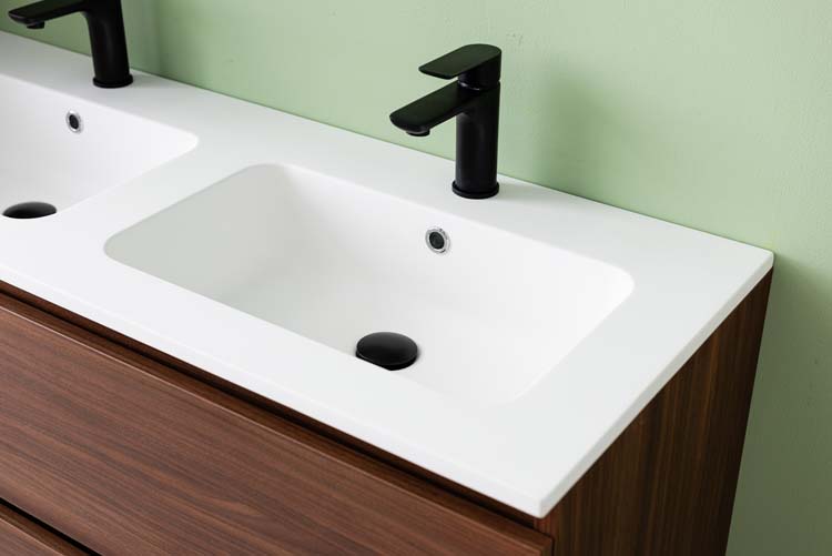 Meuble de salle de bain Dotan noyer 2 tiroirs 1200 mm lavabo blanc mat