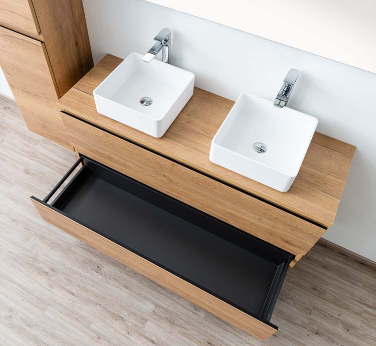 Meuble de salle de bain Daria chêne brun doré 1400 mm tablette en saillie melamine