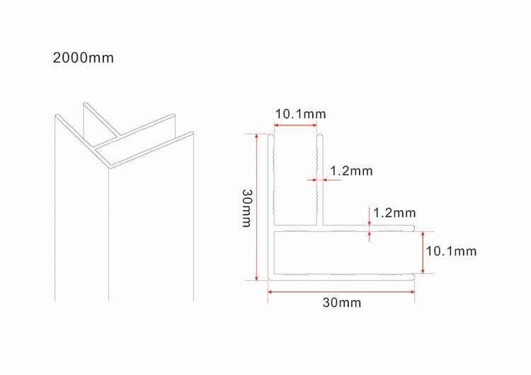 Hoekprofiel tbv douchewanden 200cm mat wit