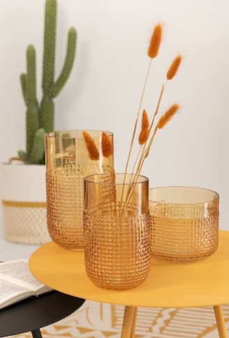 Vaas glas met patroon oranje small 12 x 22 cm