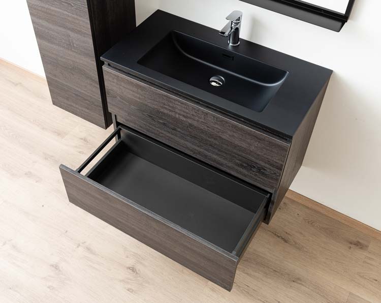 Meuble de salle de bain Dotan chêne foncé 900 mm  lavabo mat noir