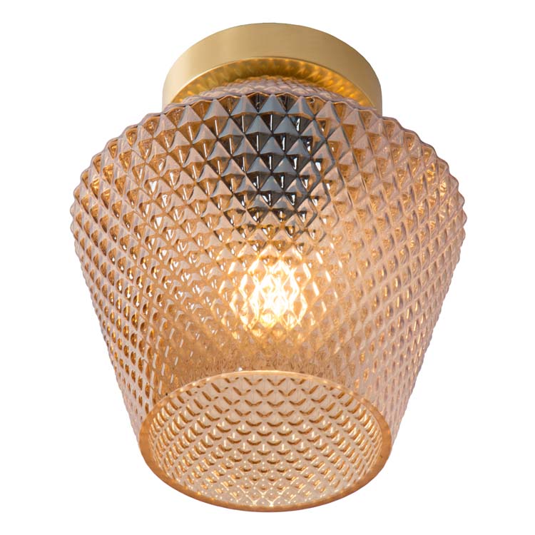 Plafonnier messing/amber glas diam21cm excl lamp LED mogelijk