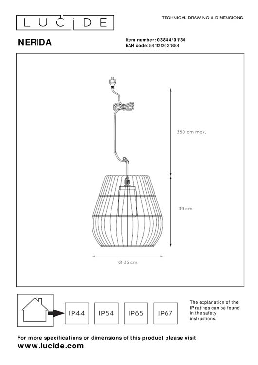 NERIDA - Hanglamp Buiten - Ø 35 cm - 1XE27 - IP44 - Zwart